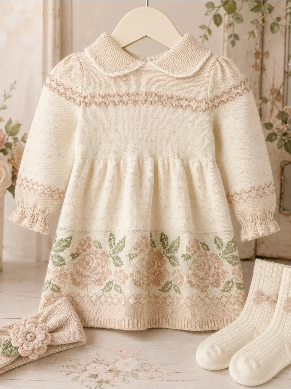 Cupcakes and Cashmere Baby Girl 6-9M Knit Dress Headband Socks NWT